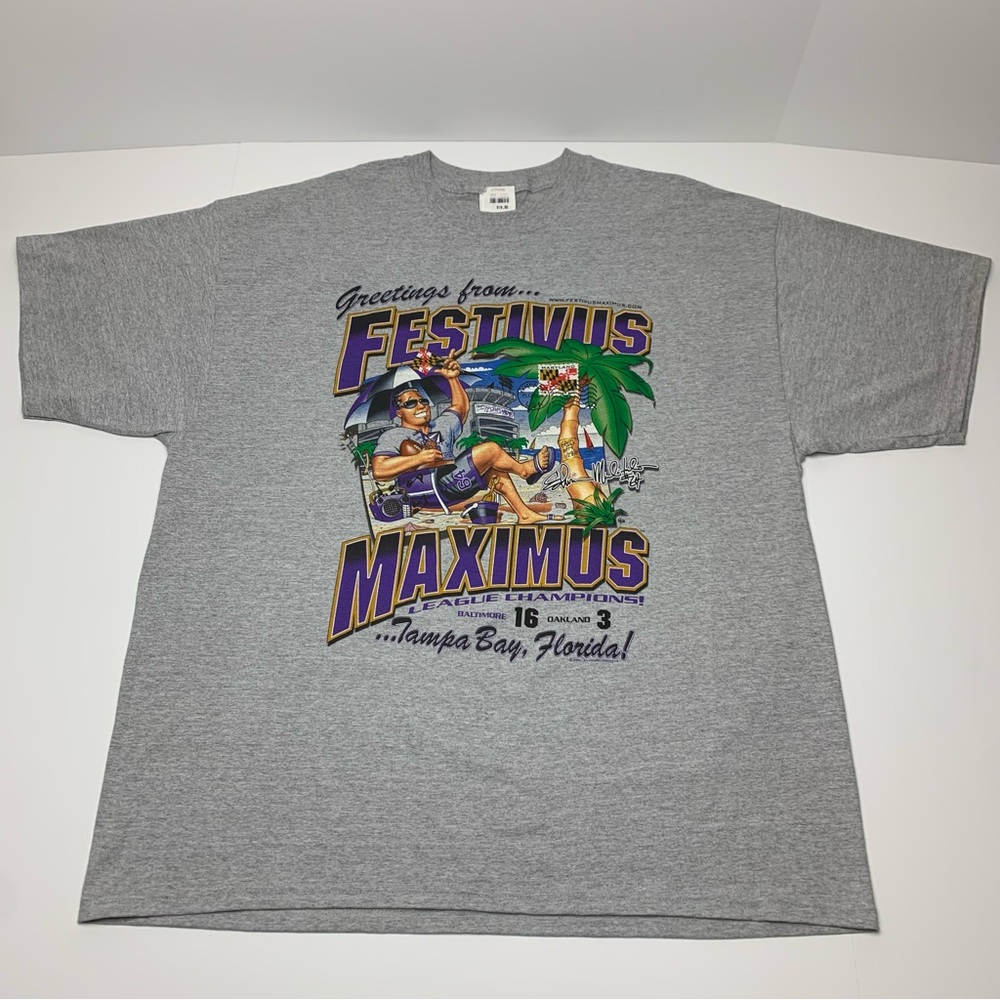 Vintage Baltimore Ravens T-Shirt 2001 Festivus Maximus Y2k Football Tee Size XXL